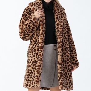 Chicwish Leopard Print Faux Fur Coat Jacket M
